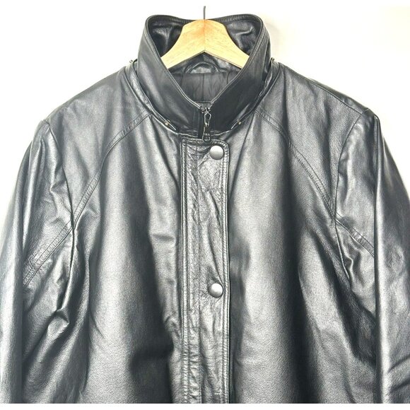 Sequence Womens Leather Jacket Lined Pockets Collar Full Zip Black Size 16 - Picture 3 of 16